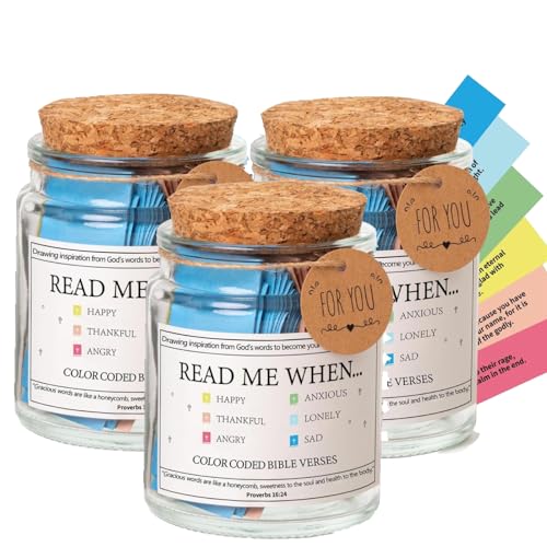 Bible Verses in a Jar,Glass Scripture Prayer Jar with Coloring Bible Verse,Christian Gifts Church Biblical Faith Based Valentines Gift,Read Me When Bible Verses Jar for Emotions and Feelings (3PC) von vokkrv