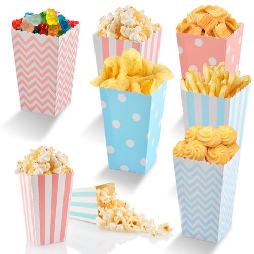 Volumoon Popcorn Boxen, 60 Stück Popcorn Tüten mit Streifen, Tupfen und Wellen, Mini-Popcorn-Boxen in Rosa und Blau, Süssigkeiten Behälter, für Party Snacks, Süßigkeiten, Popcorn Und Geschenke von volumoon