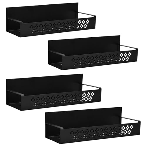 volumoon 4 Magnet Gewürzregal für Kühlschrank, 2 Größen Magnetisches Gewürzregal Kühlschrank Hängend, Klein Küchenregal Ohne Bohren, Metall Küchenregal Gewürz Organizer, Schwarz von volumoon