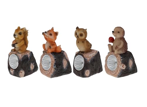 vom Pullach Hof Solar LED Deko Leuchten Set 6,5 x 5,5 x 12 cm mit Waldtieren Designs Eichhörnchen Fuchs Eule Igel von vom Pullach Hof