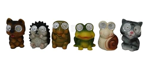 vom Pullach Hof Solartiere Garten LED Deko Tiere 6x9cm Hund Igel Schildkröte Frosch Schnecke und Katze im 6er Set für Garten Fensterbank Dekoration von vom Pullach Hof