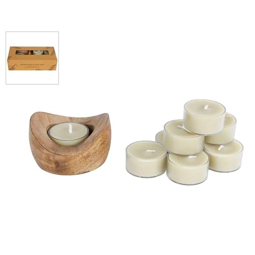 Teelicht Set, Teelichthalter aus Mangoholz mit 9 Teelichtern Holz/Salbei/Meersalz, Geschenk, Dekorativer Teelichthalter von vonlu