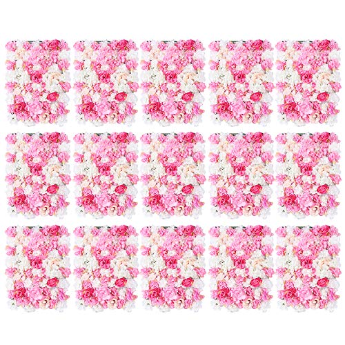 15 Stück Kunstblumenwand Blumenwandpaneel, Blumengestecke Blumenwand, Seidenblume Blumen Wandpaneel Wandhintergrund, Blumenwand Hintergrund, für Hochzeitsortdekor, Party, Rosa + Weiß von wanwanper