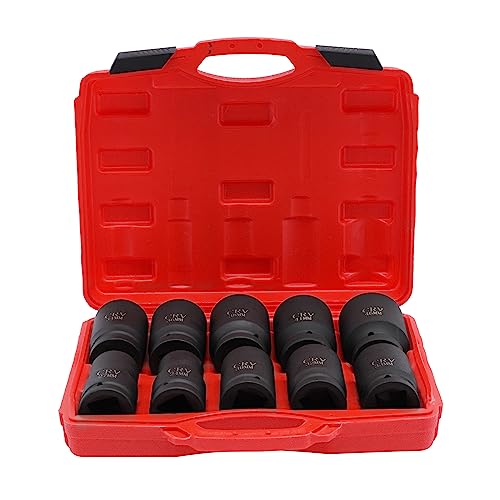 Schlagschrauber Nüsse Satz, 10PCS Kraftnüsse Nuss Set 24mm bis 46mm mit Aufbewahrungsbox, Steckschlüsselsatz Schlagnuss-Satz, für Luftfahrt, Automobilen, Dampfturbinen, Computer von wanwanper