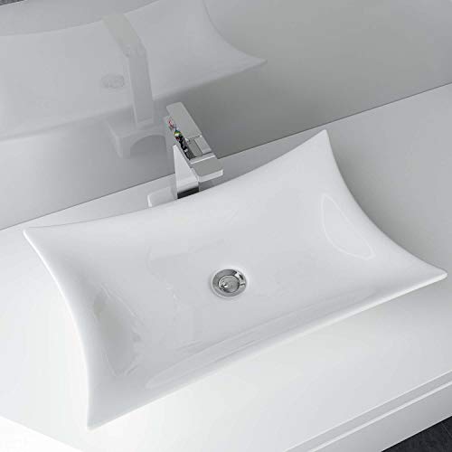 Waschbecken24 57 x 44 x 12 CM Design Keramik Waschbecken Aufsatzwaschbecken Handwaschbecken Waschplatz Waschtisch für Badezimmer Gäste-WC A68 von Waschbecken24