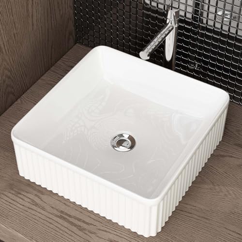Waschbecken24 | Aufsatzwaschbecken | Premium-Qualität | Einfache Installation | Modernes Design (37x37x13cm, Weiß / A681) von waschbecken24