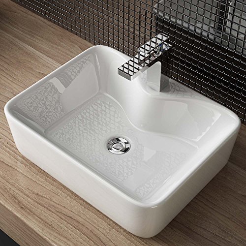 Waschbecken24 | Aufsatzwaschbecken | Eckig | Premium-Qualität | Lotus-Effekt | Badezimmer und Gäste-WC (48x37x13cm, Weiß / A98) von waschbecken24
