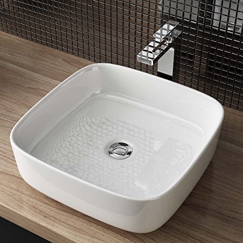 Waschbecken24 Keramik Aufsatzwaschbecken Waschschale Lotus-Effekt Weiß für das Badezimmer (39x39x13cm, Weiß / A108) von waschbecken24