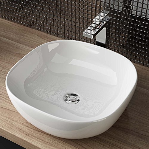 Waschbecken24 | Premium Aufsatzwaschbecken aus Keramik mit Nano-Beschichtung für das Badezimmer und Gäste-WC (42x42x14cm, Weiß / A107) von waschbecken24