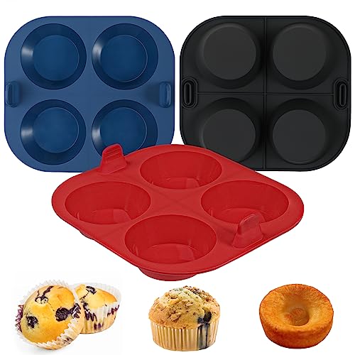 Webake 3 x Silikon-Heißluftfritteusen-Muffinform zum Backen von 4 Mulden, Luftfritteuse, Cupcake-Pfannen, antihaftbeschichtet, lebensmittelecht und BPA-frei, Muffinförmchen von webake
