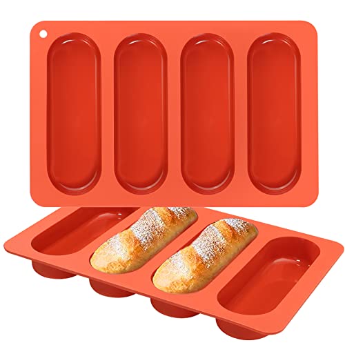 webake Hot Dog Brötchen Form Silikon 2 Stück Mini Baguette Backform Brötchenform für Hotdogs, Minikuchen und Große Müsliriegel, 27,2 x 17,5 x 2,5 cm von webake