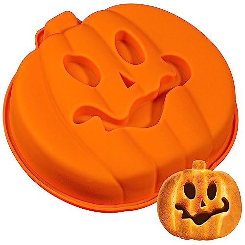 Webake Kürbis 20,3 cm Kuchenform Silikon Jack-O-Lantern Form 3D Kürbis geformte Kuchenform, Halloween-Backzubehör von webake