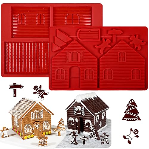 Webake Lebkuchenhaus-Form-Tablett, Weihnachts-Back-Silikonformen für Kekse, Schokolade, Süßigkeiten, Fondant, Lebkuchenhaus-Set für Urlaub (2 Stück) von webake