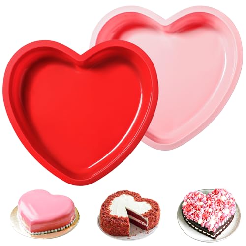 Webake Kuchenform Herz Silikon 2 Stück 20cm Herz Backform Silikonform Herzform Kuchen Form Herzbackform für Kuchen, Pudding von webake
