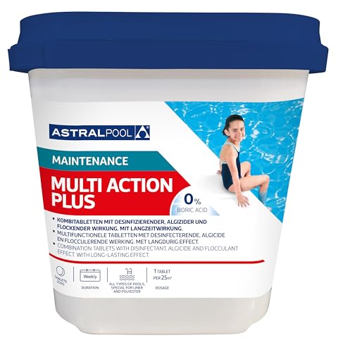 Astralpool Multiaction Plus 250 g Chlortablette 3 in 1 Funktionen 5 kg für die Desinfektion, Algenbekämpfung und Flockung von Pool, Whirlpool Multifunktionstablette von wellnessmax