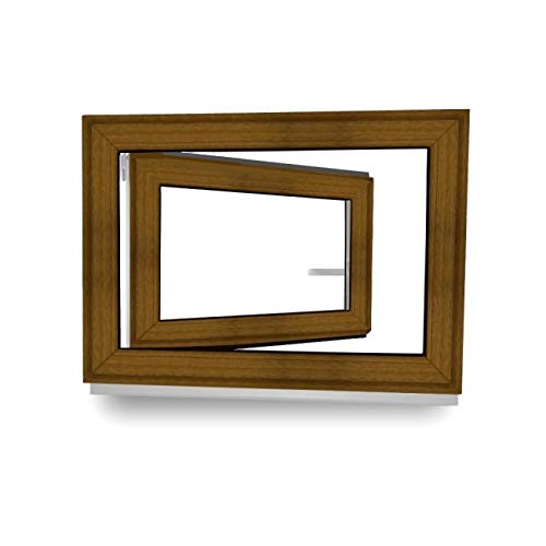 Kellerfenster - Fenster - Dreh- & Kippfunktion - innen Golden Oak/außen Golden Oak - BxH: 50 x 60 cm - 500 x 600 mm - DIN Rechts - 2 fach Verglasung - 60 mm Profil von werkzeugbilligercom