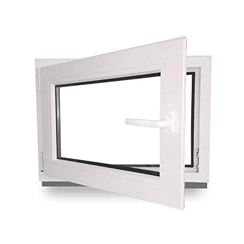 Kellerfenster - Fenster - Dreh- & Kippfunktion - innen weiß/außen weiß - BxH: 50 x 100 cm - 500 x 1000 mm - DIN Links - 2 fach Verglasung - 60 mm Profil von werkzeugbilligercom