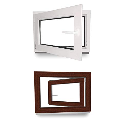 Kellerfenster - Kunststoff - Fenster - innen weiß/außen mahagoni - BxH: 120 x 50 cm - 1200 x 500 mm - DIN Links - 2 fach Verglasung - 60 mm Profil von werkzeugbilligercom