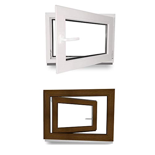 Kellerfenster - Kunststoff - Fenster - innen weiß/außen nussbaum - BxH: 100 x 50 cm - 1000 x 500 mm - DIN Links - 2 fach Verglasung - 60 mm Profil von werkzeugbilligercom