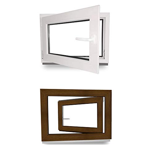 Kellerfenster - Kunststoff - Fenster - innen weiß/außen nussbaum - BxH: 70 x 60 cm - 700 x 600 mm - DIN Rechts - 2 fach Verglasung - 60 mm Profil von werkzeugbilligercom