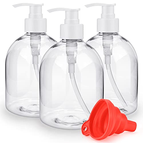 3PCS Plastik Seifenspender, 500ml Leere Pumpflasche Nachfüllbare Shampooflaschen mit Silikon-Trichter & Etiketten Lotionspender Leer Flaschen für Küche Bad Flüssigseife Shampoo Conditioner Duschgel von wiksite
