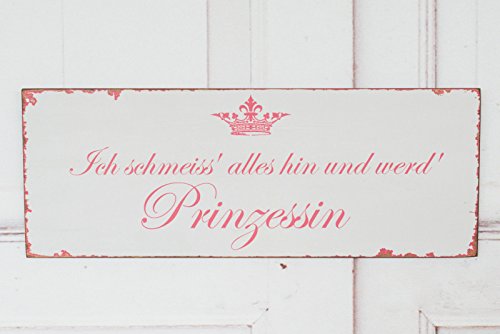 Zauberhaftes Wandschild, Wandbild PRINZESSIN Shabby Chic weiß/rosa french 40cm von windschief-living