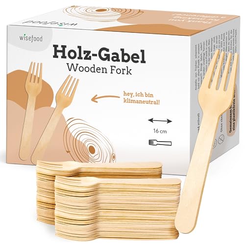 wisefood Einweggabeln aus Birkenholz - 2500 Stück Holzgabeln 16cm - 100% Biologisch abbaubares Einwegbesteck - Ideal als Party Holzbesteck zum Grillen oder für to Go von wisefood