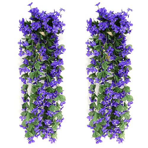 wocpvm 2 Stück 70CM kunstblumen veilchen künstlicher Efeu mit violettfarbenen Blüten hängeblumen künstlich für Büro, Zuhause Dekoration, Hausgarten, Party, Hochzeit, Dunkeles Lila von wocpvm