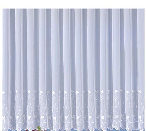 Voile-Fertigstore Cosima, mit Stickerei, Kräuselband-Aufhängung, transparent, Farbe weiß Größe HxB 143x450 cm von wohnfuehlidee