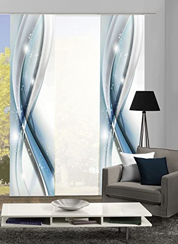 wohnfuehlidee 3er-Set Flächenvorhänge MALALAI Blickdicht/halbtransparent, Höhe 245 cm, Aqua, 245 x 60 cm von wohnfuehlidee