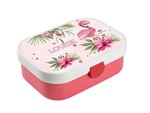 wolga-kreativ Personalisierte Mepal Campus Brotdose für Mädchen Flamingo Blumen Lunchbox mit Fächern und Unterteilung, Butterbrotdose für Schule und Kindergarten, Geschenk zur Einschulung von wolga-kreativ