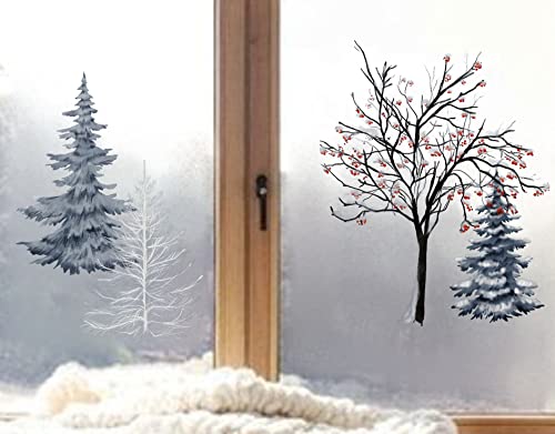 wolga-kreativ Fenster Fensterbilder Glasdekorfolie Motiv Fensterfolie FenstertattooWinter Weihnachten Advent Winterbaum Aufkleber Fenster wiederverwendbar Kinderzimmer Deko von wolga-kreativ