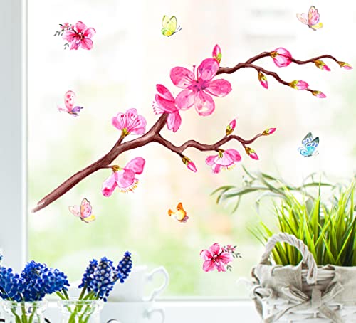 wolga-kreativ Fenstersticker Fensterbilder Blume-n Kirsch-zweig Frühling Schmetterling Aufkleber Sticker Fenster Küche Küchenfenster wiederverwendbar Sichtschutz von wolga-kreativ