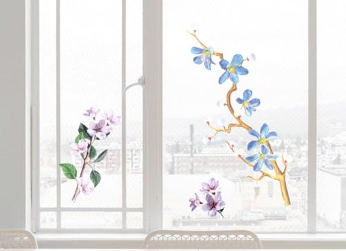 wolga-kreativ Fenstersticker Fensterbilder Fensterfolie Sommer Frühling Blumen lila Blumenzweig wiederverwendbar selbstklebend Sichtschutz Fensterdeko Küche von wolga-kreativ
