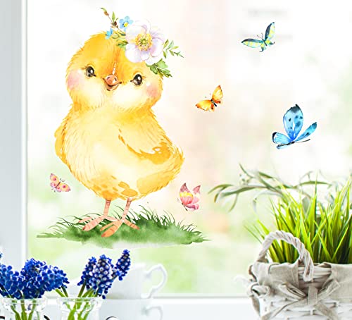 wolga-kreativ Fenstersticker Fensterbilder Frühling Ostern Küken Schmetterlinge Aufkleber Sticker Fenster Küche Küchenfenster wiederverwendbar Sichtschutz von wolga-kreativ