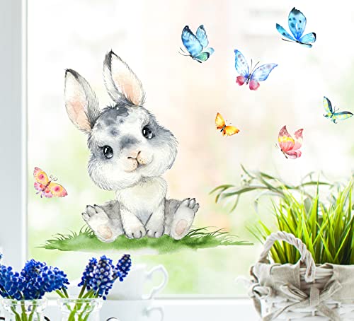 wolga-kreativ Fenstersticker Fensterbilder Frühling Ostern Hase Osterhase Schmetterling Aufkleber Sticker Fenster Küche Küchenfenster wiederverwendbar Sichtschutz von wolga-kreativ