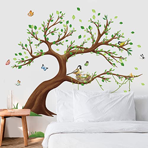 wondever Wandtattoo Baum Groß (W*H: 162 x 124cm) Wandaufkleber Grüne Blätter Vögel Wandsticker Wanddeko für Wohnzimmer Schlafzimmer Sofa Hintergrund von wondever