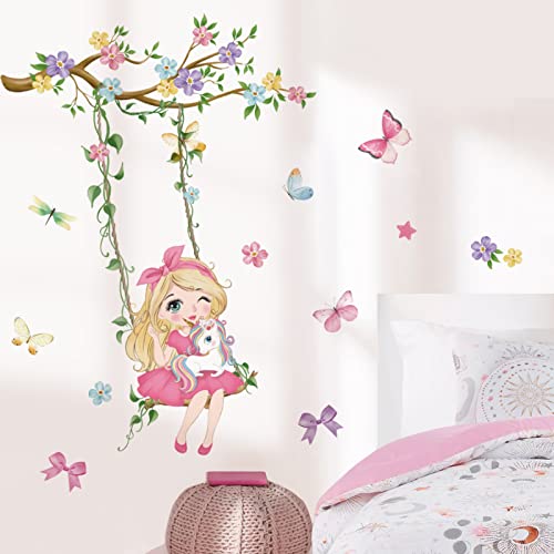 wondever Wandtattoo Mädchen Blumen Ast Wandaufkleber Blume Schmetterling Schwingen Wandsticker Wanddeko für Mädchenzimmer Kinderzimmer Babyzimmer von wondever