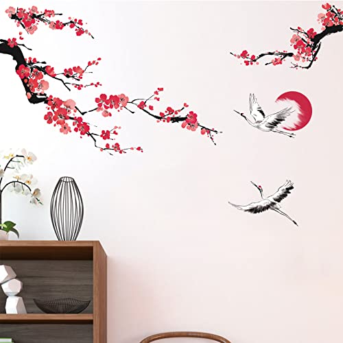 wondever Wandtattoo Pfirsichblüte Baum Wandaufkleber Blumen Vogel Wandsticker Wanddeko für Schlafzimmer Wohnzimmer Sofa Hintergrund von wondever