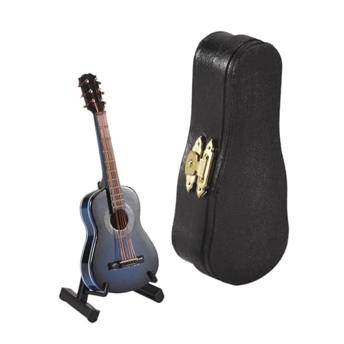 worien A-Miniaturgitarre mit StäNder und Koffer, Mini-Musikinstrument, Miniatur-Puppenhaus-Modell, Heimdekoration von worien