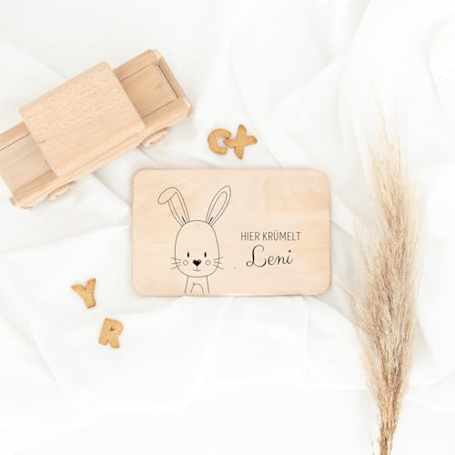 wunderwunsch - Individuelles Holzbrett mit präziser Gravur für Kinder - Personalisiertes Frühstücksbrettchen - Niedliche Motiv-Brettchen mit Namen (Hase) von wunderwunsch