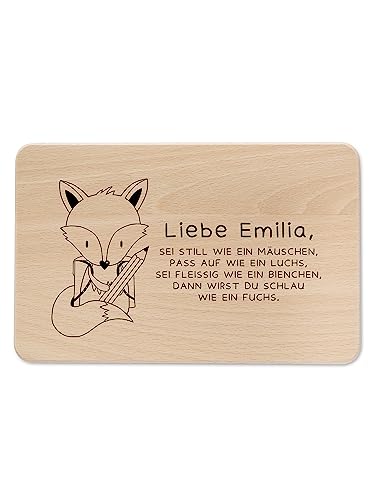 wunderwunsch - Individuelles Holzbrett mit Gravur zum Schulanfang - Personalisiertes Frühstücksbrettchen - Niedliche Motiv-Brettchen mit Namen von wunderwunsch