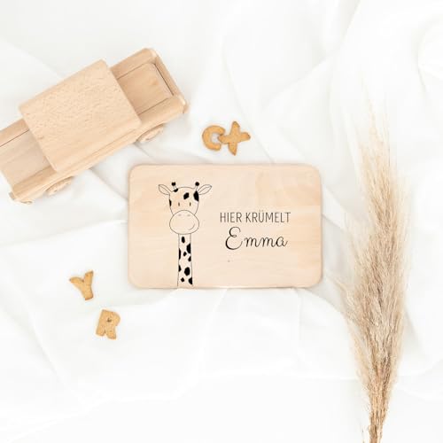 wunderwunsch - Individuelles Holzbrett mit präziser Gravur für Kinder - Personalisiertes Frühstücksbrettchen - Niedliche Motiv-Brettchen mit Namen (Giraffe) von wunderwunsch