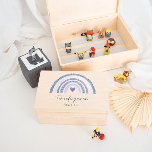 wunderwunsch - Personalisierte Tonie Kiste für Kinderzimmer - Magnetische Erinnerungskiste für Toniebox & Figuren (M | Stülpdeckel,Regenbogen blau) von wunderwunsch