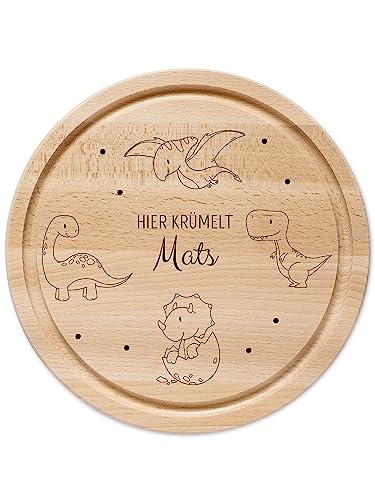 wunderwunsch - Personalisiertes Holzbrett mit Gravur - Rundes Holzbrett mit Name - Brettchen rund Dinos von wunderwunsch