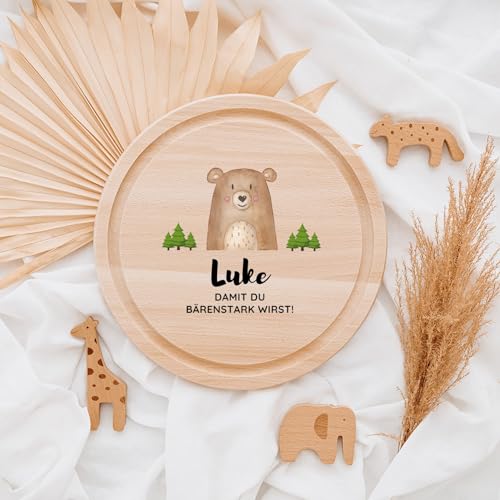 wunderwunsch - Personalisiertes Holzbrett mit hochwertigem Spezial-Druck - Rundes Holzbrett mit Name - Personalisiertes Schneidebrett für Kinder - Personalisiertes Geschenk für Kinder (Bär) von wunderwunsch