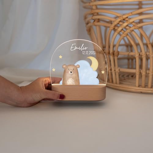 wunderwunsch - Personalisiertes Nachtlicht für Babys - Individuelle Nachttischlampe für Kinder - Personalisierte Geschenke Kinder - Babygeschenk - Geschenk zur Geburt (Bär) von wunderwunsch