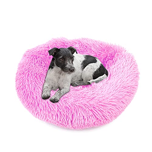 wuuhoo® Hundebett Fluffy 60cm Donut für kleine und mittelgroße Hunde - weiches Haustierbett, waschbares Hundekörbchen für Hund oder Katze, Flauschiger Hundekorb Pink von wuuhoo