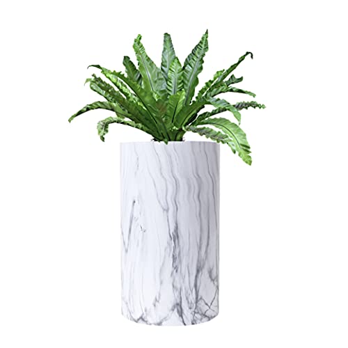 wuuhoo I Pflanzkübel Lily in weißer Marmoroptik mit Pflanzeinsatz I Wetterfest für Innen und Außen I Pflanzsäule, Bodenvase wasserdicht aus frostbeständigem Fiberglas 60 cm von wuuhoo