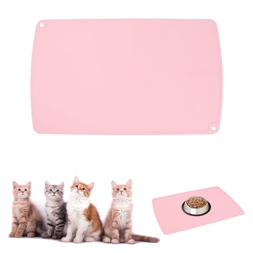 50 * 30 cm Napfunterlage für Katzen und kleine Hunde aus Silikon - Hell-Pink, L Hundenapf Unterlage/Futtermatte Katzen, wasserdichte & geruchlose hochwertige Silikonmatte mit Aufhängelöchern von xianynow